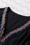 Beige Tassel Drawstring Embroidered Half Sleeve V Neck Top