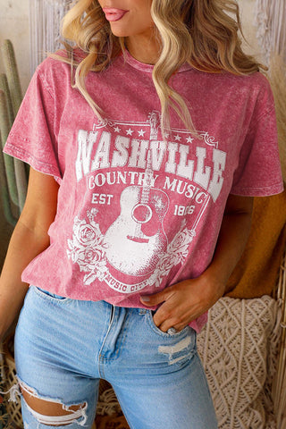 Gray Nashville Music City Graphic Mineral Washed Tee