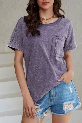 Gray Vintage Mineral Wash Pocketed Tee with Slits