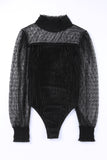 Black Sheer Dotty Long Sleeve Ribbed Velvet Bodysuit