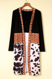 Black Western Pattern Cow Patchwork Open Front Cardigan