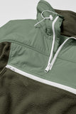 Green Fleece Patchwork Color Block Zip Funnel Neck Sweatshirt