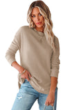 Pink Crew Neck Ribbed Trim Waffle Knit Top