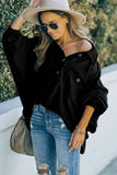 Black Polo Collar Buttoned Patchy Top with Pockets