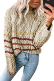 Rose Striped Color Block Textured Knit Pullover Sweater