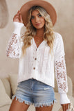 White Lace Crochet Hollow Out Knit Buttoned Sweater