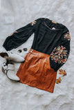 Black Floral Embroidery Long Sleeve Top