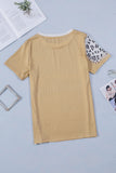 Khaki Bleached Leopard Print Crew Neck T Shirt