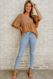 Brown Square Neck Wide Sleeves Flowy Top