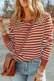 Striped Print Ribbed Trim Long Sleeve Top