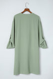 Green Roll-tab Sleeve Flowy Casual Dress