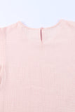 Pink Textured Tiered Ruffled Short Sleeve Blouse