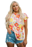 Purple Multicolor Stand Collar Flutter Sleeves Floral Top