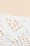 White Hollow Out Knitted Loose Fit V Neck Sweater