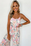 Pink Floral Print Lace Splicing Sleeveless Blouse