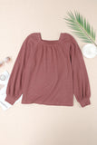 Green Scoop Neck Puff Sleeve Waffle Knit Top