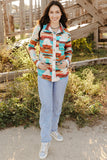 Multicolor Aztec Print Buttoned Pocket Chest Long Sleeve Shirt