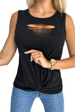 Rose Laser Cut Slits Twist Front Tank Top