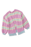 Pink Contrast Striped Open Front Cable Cardigan