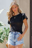 Black Plain Tiered Ruffled Short Sleeve T Shirt