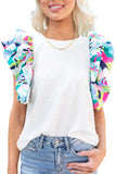 White Voluminous Printed Puff Sleeve Textured Top