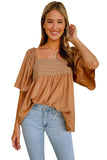 Brown Square Neck Wide Sleeves Flowy Top