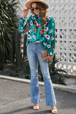 Floral Print Smocked Mock Neck Blouse