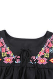 Black Geometric Floret Embroidered Short Sleeve Blouse