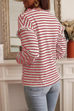 White Striped Print Ruffled Buttoned Long Sleeve Top