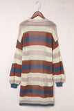 Blue Striped Color Block Hollowed Knit Cardigan