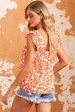 Orange Floral Print Square Neck Ruffle Tank Top