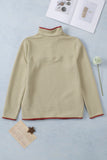 Beige Contrast Binding Snap Button Geometric Pullover Sweatshirt