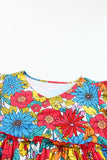 Red V Neck Ruffled Floral Babydoll Top