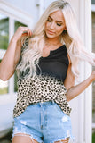 Black Gradient Leopard Split Neck Tank Top