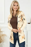 Apricot Floral Print Ribbed Knit Slim Fit Cardigan