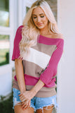 Rose Contrast Stripe Knit Half Sleeve Sweater