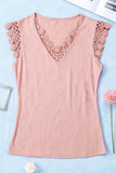 Sky Blue Lace Crochet Ribbed V Neck Tank Top