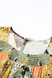 Green Square Neck Mixed Print Blouse