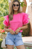 Pink Tulle Ruffle Sleeve Top