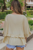 Apricot V Neck Draped Batwing Sleeve Ruffle Top