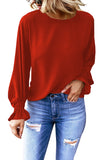 Red Crew Neck Ruffle Bubble Sleeve Top