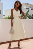 Apricot V Neck Sleeveless Maxi Dress with Elastic Belt