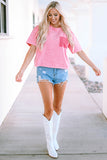 Pink Lace Patch Pocket Long Sleeve T-shirt