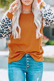 Brown Leopard Sequin Patchwork Long Sleeve Top