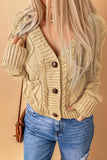 Green Front Pockets Buttons Textured Cardigan