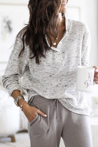 Gray Knit Long Sleeve Henley Top