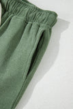 Green Fleece Two-piece Cropped Pullover and Shorts Set