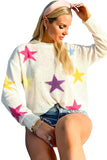 White Colorful Star Pattern Loose Sweater