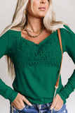 Beige Lace Crochet V Neck Long Sleeve Top