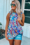 Rose Floral Print Tank Top with Ruffles